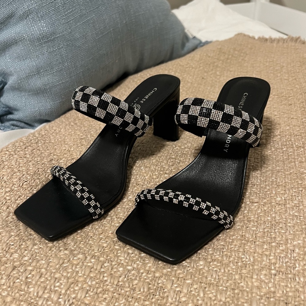 Chinese Laundry checkered heels black and silver size 7.5